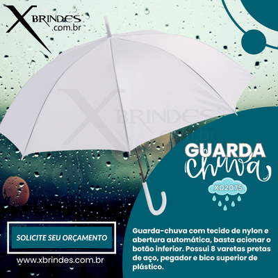 Conheça o Brinde Guarda-chuva com tecido de nylon e abertura automática. X02075