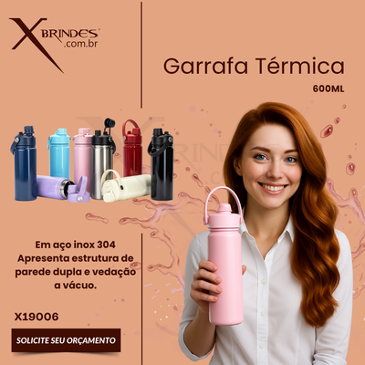 Conheça o Brinde Garrafa térmica em aço inox 304 e capacidade de 600ml  X19006