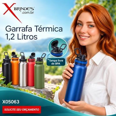 Conheça o Brinde Garrafa Térmica 1,2 L em Inox com Tampa e Alça X05063