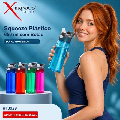 Squeeze Plástico 650 ml com Botão e Proteção do Bocal X13929