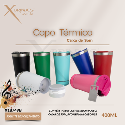 Copo Térmico 400ml com Caixa de Som Bluetooth X18749B 