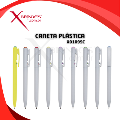 Caneta Plástica Leve Com Corpo Branco Acionamento Por Clique X01099C