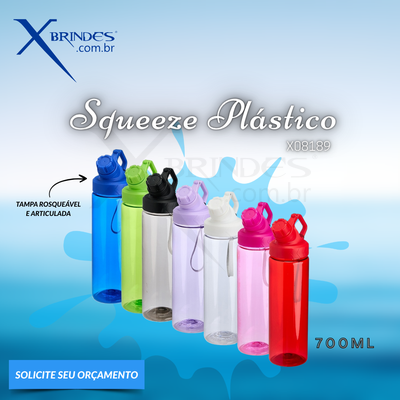 SQUEEZE PLÁSTICO DE 700ML COM TAMPA ROSQUEAVEL X08189 