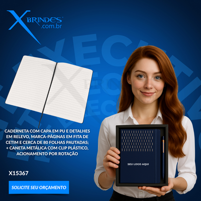 Conheça o Brinde Kit executivo com caderneta com capa em PU e caneta metálica X15367