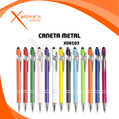 Conheça o Brinde Caneta corpo de Metal com carga azul e com Ponteira Touch X08103