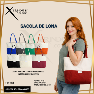 Sacola confeccionada em lona 356g/m² com revestimento interno em poliéster X19034