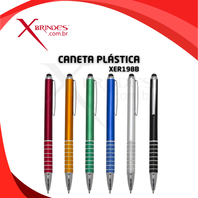 Caneta Plástica Com Ponteira Touch Screen, Acionamento Por Rotação Xer198B