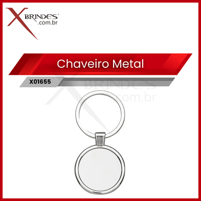 Chaveiro de metal redondo com chapa central X01655