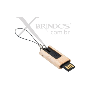 Pen Drive Retrátil de Madeira Personalizado - 4GB