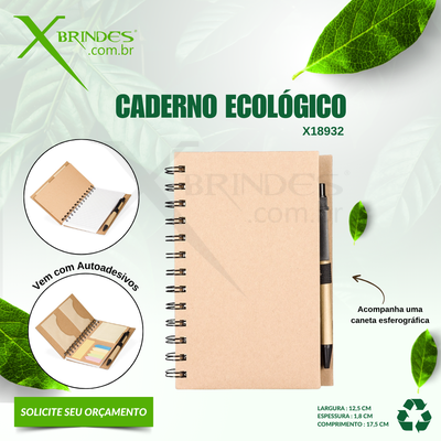 CADERNO ECOLÓGICO COM AUTOADESIVOS E CANETA