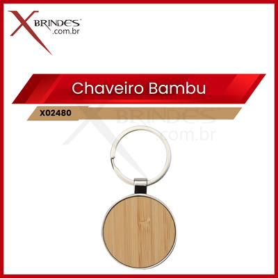 Chaveiro de formato arredondado com detalhe frontal em bambu X02480