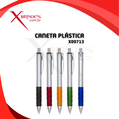 Caneta Plástica Com Grip Emborrachado E Acionamento Por Clique X0713