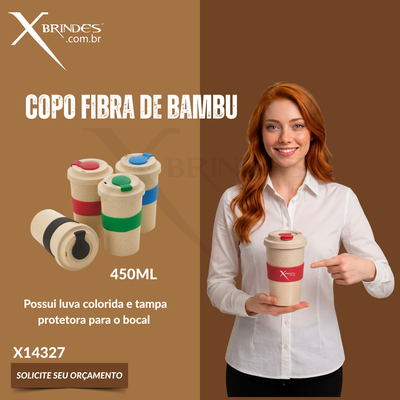 Conheça o Brinde Copo Fibra de Bambu 450ml com tampa Rosqueável X14327