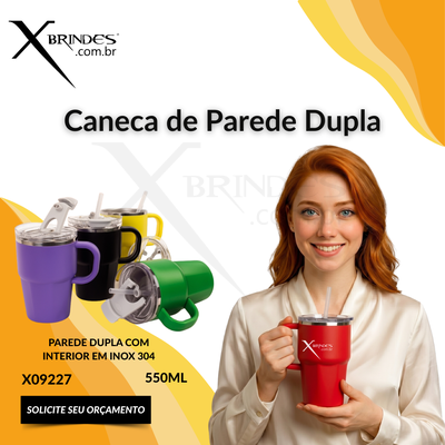 Caneca de parede dupla com interior em inox 304 X09227