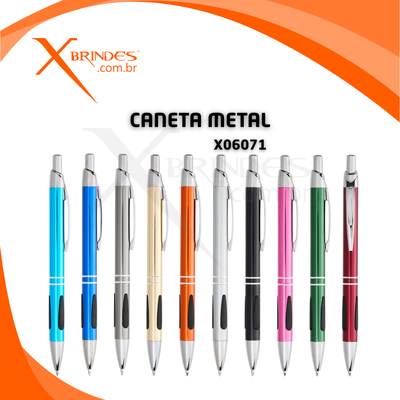 Conheça o Brinde Caneta com corpo de Metal carga azul e acionamento por clique X06071