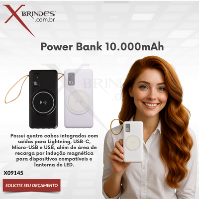 Conheça o Brinde Power Bank 10.000mAh com Carregamento via Indução ou via Cabo X09145