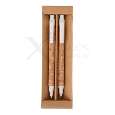 Conheça o Brinde Kit em Cortiça com Caneta esferográfica azul 1.0mm e uma Lapiseira 0.7mm X06083