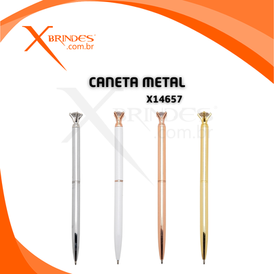 Conheça o Brinde Caneta de Metal Com detalhe Diamante e Acionamento por Rotação X14657