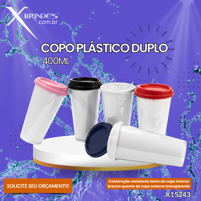 COPO PLÁSTICO DE CAMADA DUPLA COM CAPACIDADE DE 400ML X15243