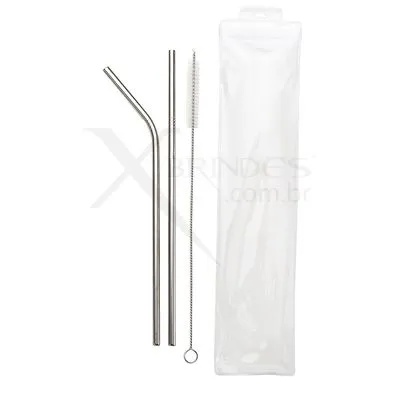 Kit 2 Canudos e 1 Limpador Aço Inox