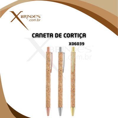 Caneta com corpo em Cortiça Natural e Clipe Metálico X06039