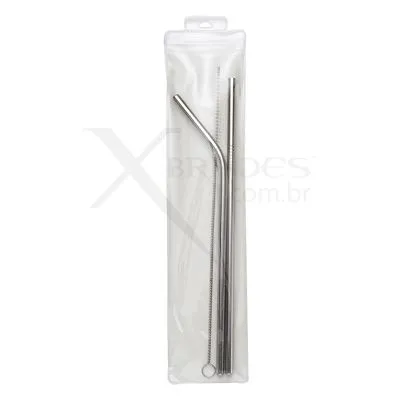 Kit 2 Canudos e 1 Limpador Aço Inox