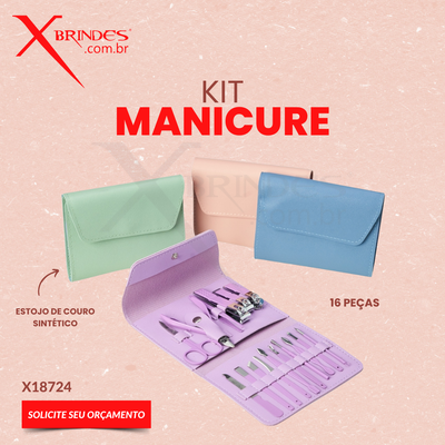Conheça o Brinde Kit Manicure composto por 16 Peças com estojo  X18724 