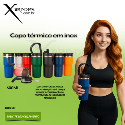 Conheça o Brinde Copo térmico em inox com capacidade máxima de 600ml X08340