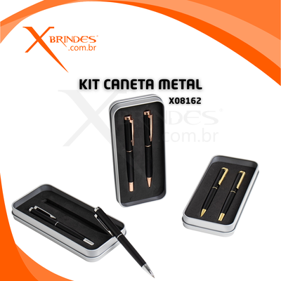 Conheça o Brinde Kit de Caneta de Metal Esferográfica e Roller X08162 