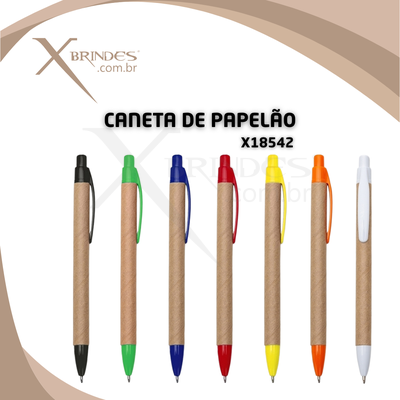 Conheça o Brinde Caneta Ecológica de Papelão esferográfica azul e acionamento por clique X18542