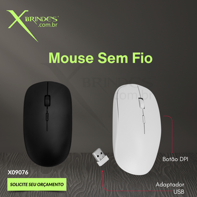 Conheça o Brinde Mouse óptico sem fio em plástico com botão DPI para controle de sensibilidade X09076