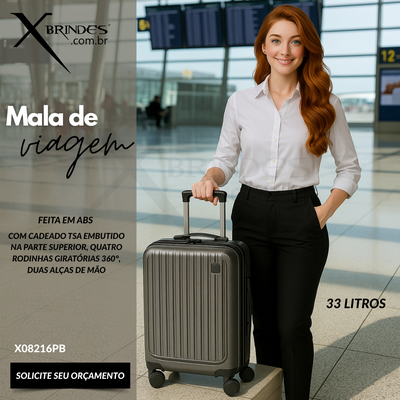 Conheça o Brinde Mala de viagem feita em ABS com capacidade de até 33 litros X08216PB