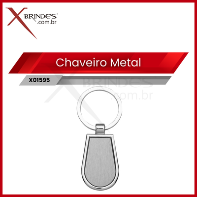 Chaveiro de metal formato gota com chapa central X01595