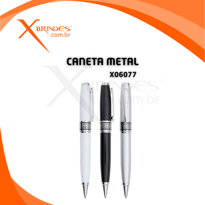 Conheça o Brinde Caneta corpo de Metal com carga azul e acionamento por Rotação X06077