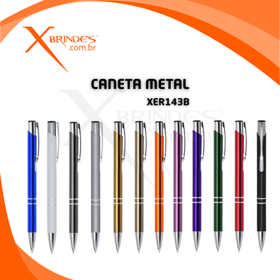 Conheça o Brinde Caneta corpo em metal com carga azul e acionamento por clique XER143B