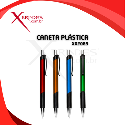 Caneta Plástica Com Detalhe Emborrachado E Acionamento Por Clique X2089
