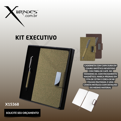 Conheça o Brinde Kit executivo com uma caderneta de capa dura e uma caneta metálica X15368
