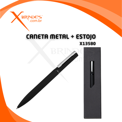 Caneta corpo de Metal Carga esferográfica azul e com Estojo X13580