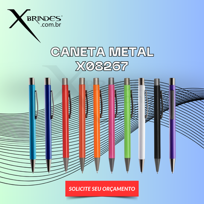 Caneta de Metal Com acionamento por clique e carga esferográfica azul de 1.0mm X08267