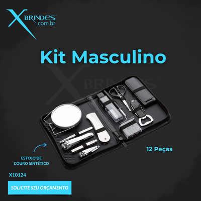 Kit masculino com 12 peças em estojo de couro X10124 