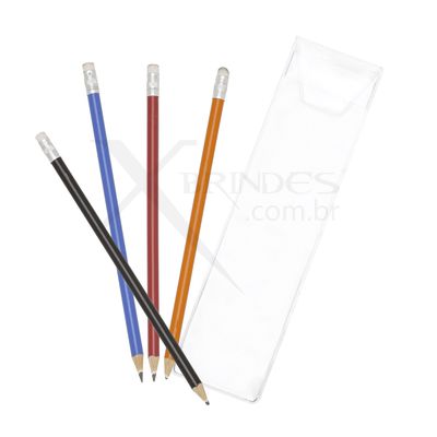 Kit Com Quatro Lápis E Estojo De Pvc