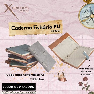 Conheça o Brinde CADERNO FICHÁRIO PU A5, 119 FOLHAS PAUTADAS X08103