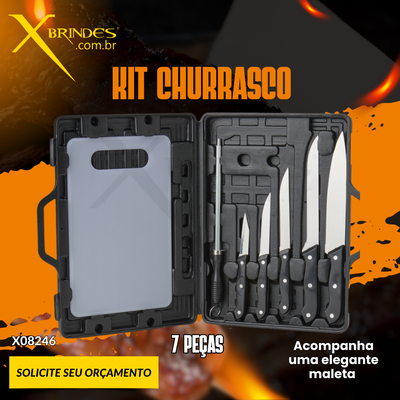 KIT CHURRASCO DE 7 PEÇAS VEM COM MALETA ELEGANTE X08246  