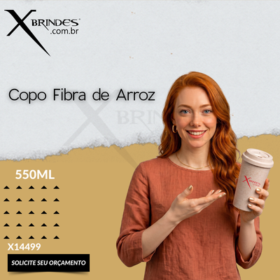 Copo Plástico de Fibra de Arroz 550ml com tampa de bocal X14499