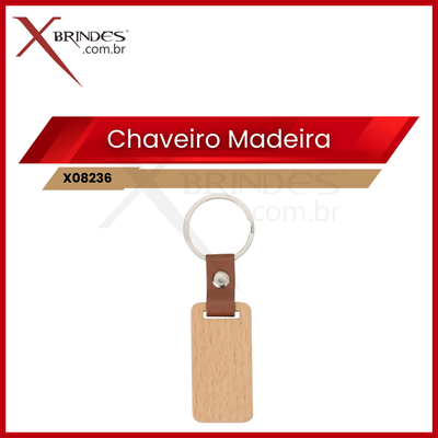  Chaveiro Feito em Madeira com detalhe em couro X08236 