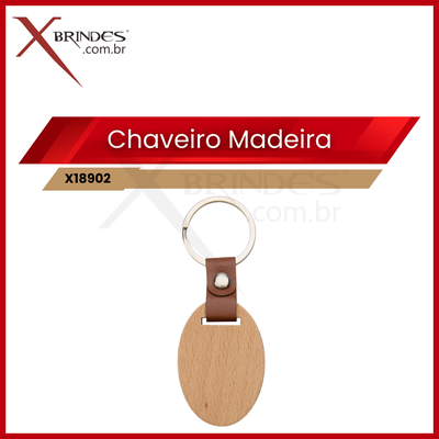 Chaveiro em Madeira com um delicado detalhe em couro sintético X18902