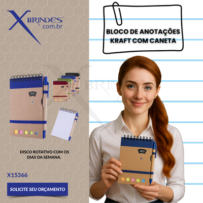 Bloco de anotações com capa em kraft com Caneta X15366