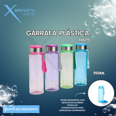 Garrafa Plástica com 950 ML de Capacidade e Porta Comprimido na Tampa X08279