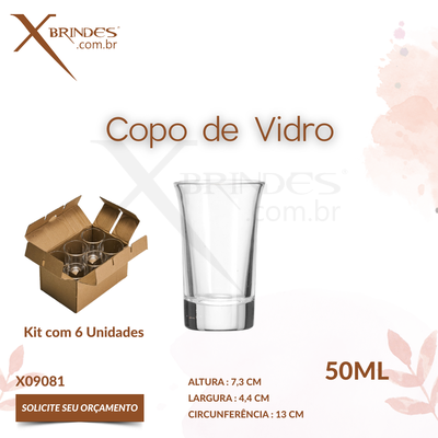Copo de Vidro com 50 ML kit vem com 6 Peças X09081