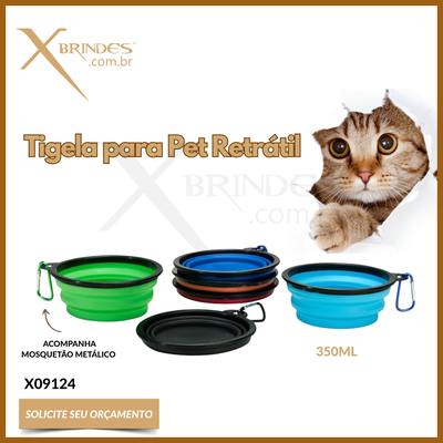 Tigela retrátil para pets feita em silicone com borda plástica X09124